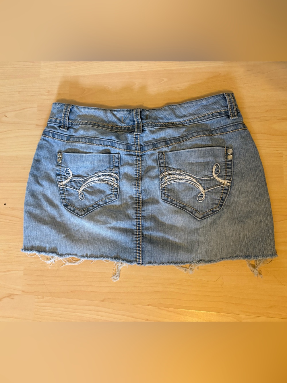 Nine West Light Blue Denim Mini Skirt with Embroidered Back Pockets